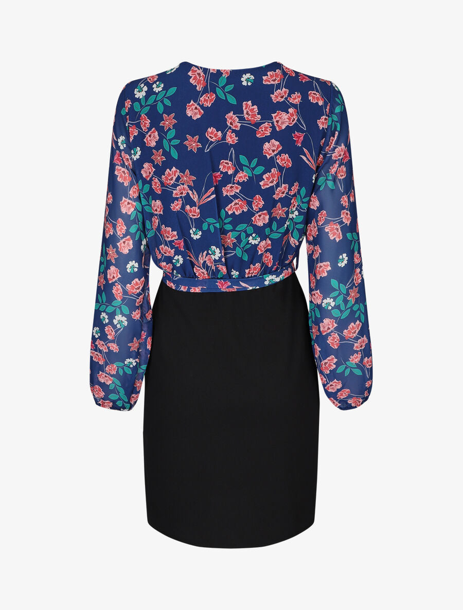 Robe fourreau à buste imprimé petites fleurs - Bleu - 2