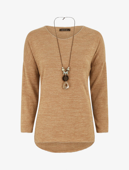 Pull droit à liseré irisé - Camel - 1