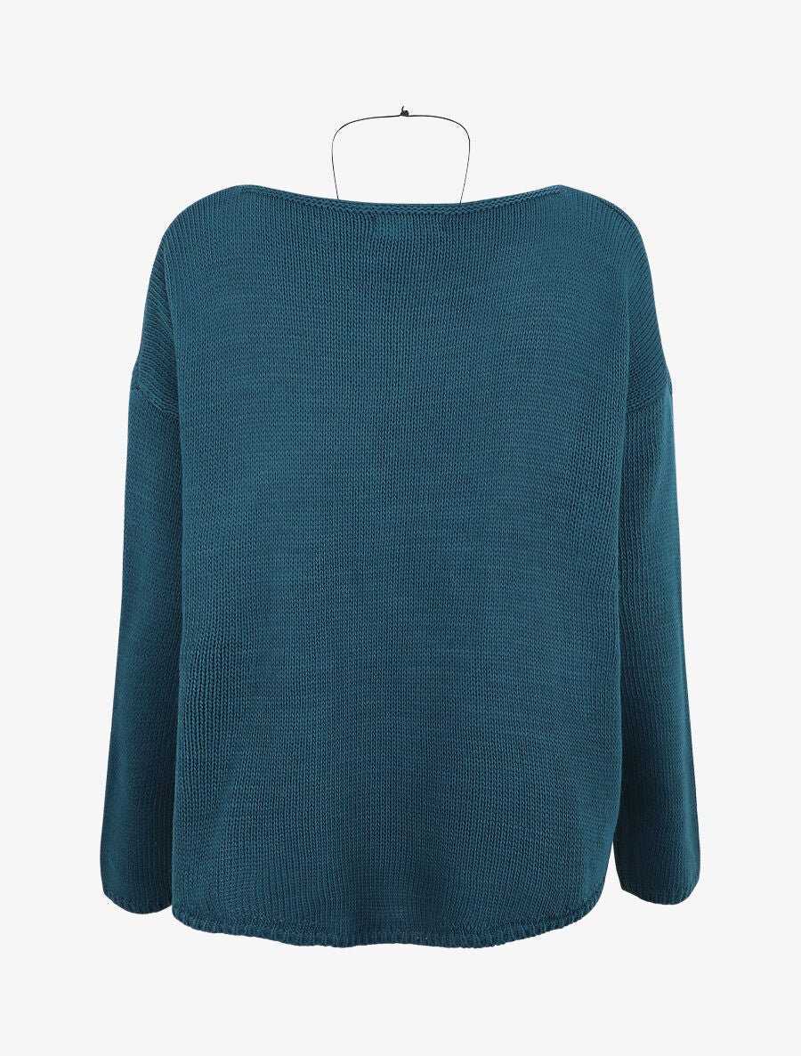 Pull uni col bateau - Bleu canard - 2