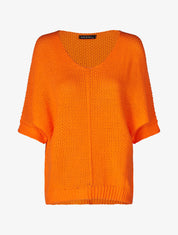 Pull grosse maille à manches 3/4 - Orange fluo - 1