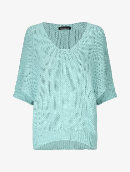 Pull grosse maille à manches 3/4 - Bleu ciel - 1