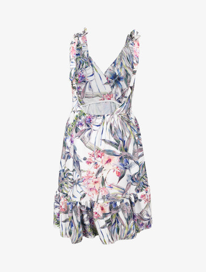 Robe patineuse mi-longue imprimé jungle tropicale - Blanc - 2