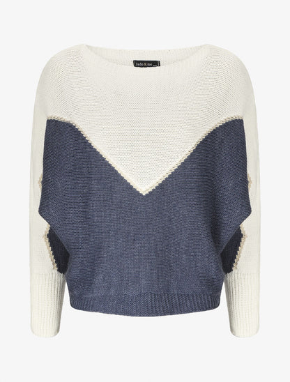 Pull en maille à motif V irisé - Bleu - 1