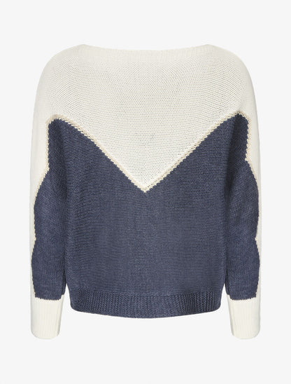 Pull en maille à motif V irisé - Bleu - 2