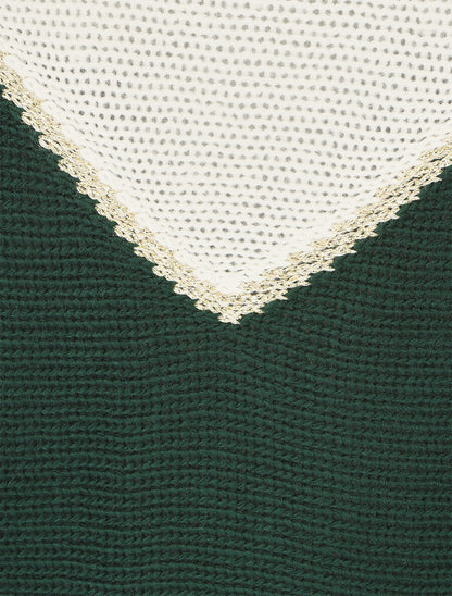 Pull en maille à motif V irisé - Vert sapin - 3
