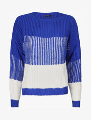 Pull en grosse maille bicolore - Bleu roi - 5