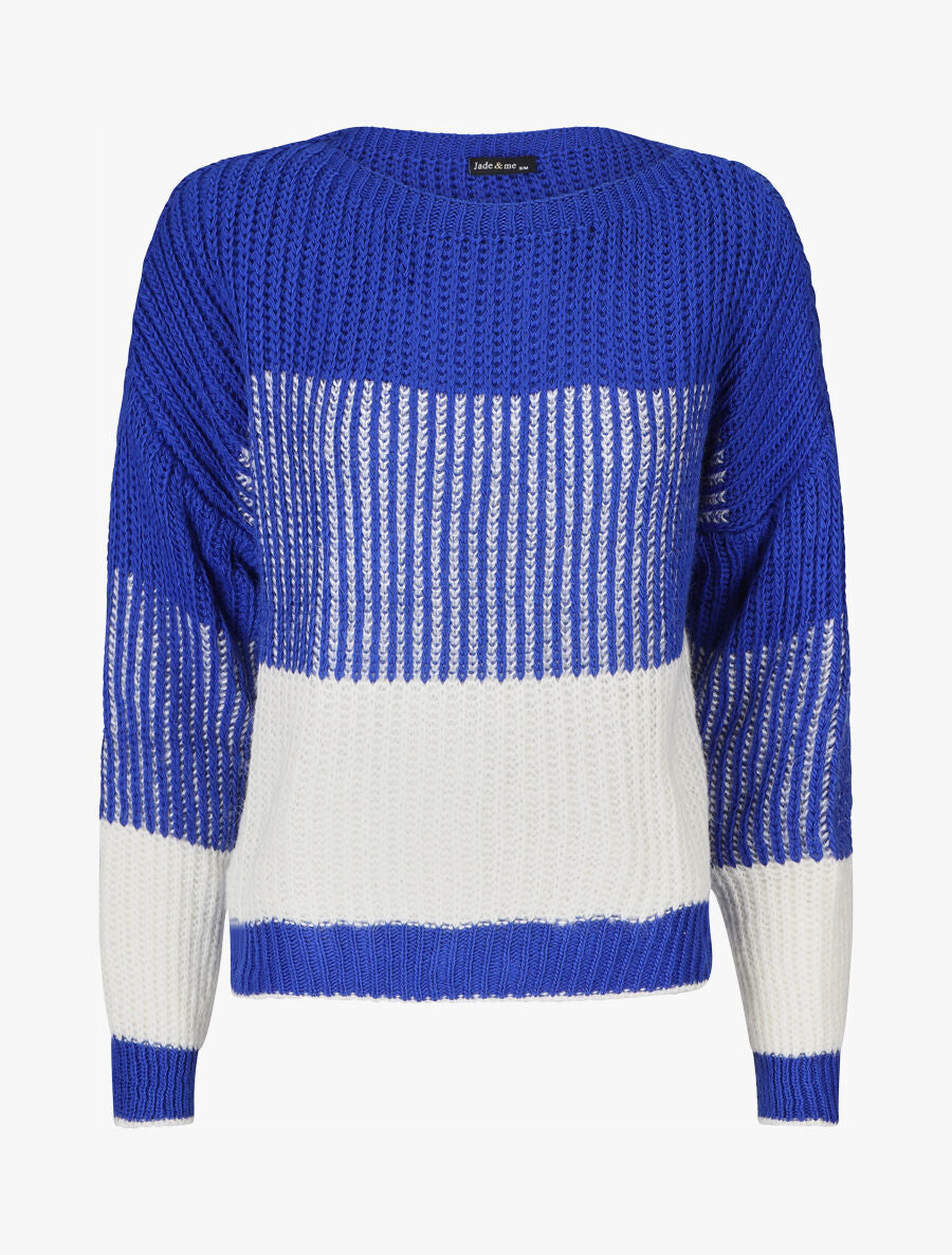 Pull en grosse maille bicolore - Bleu roi - 5