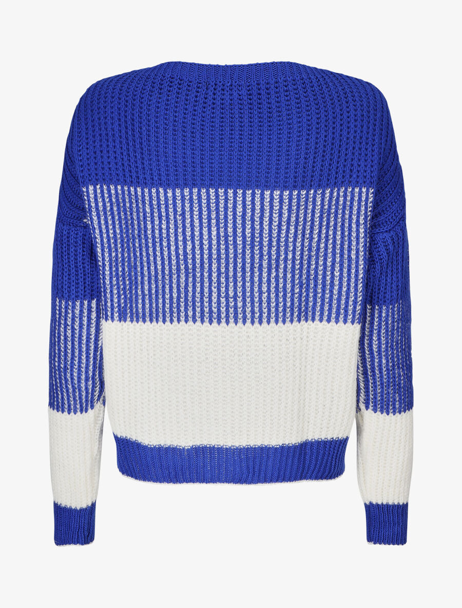 Pull en grosse maille bicolore - Bleu roi - 2
