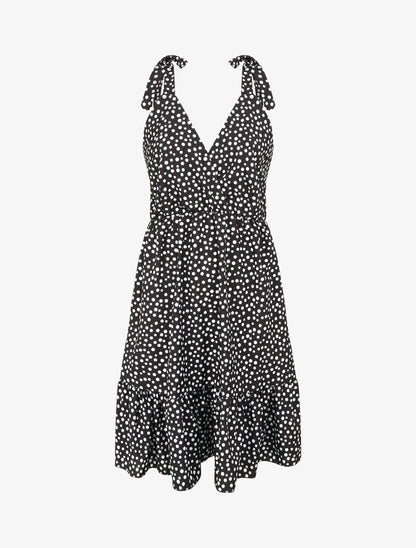 Robe patineuse mi-longue imprimé pois - Noir - 1