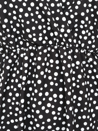 Robe patineuse mi-longue imprimé pois - Noir - 3