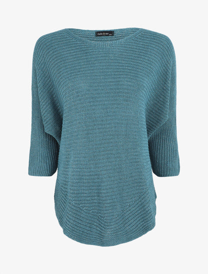 Pull irisé col bateau - Bleu canard - 1