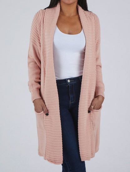 Gilet mi-long à col châle - Rose - 4