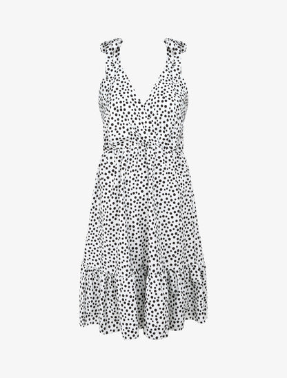 Robe patineuse mi-longue imprimé pois - Blanc - 1