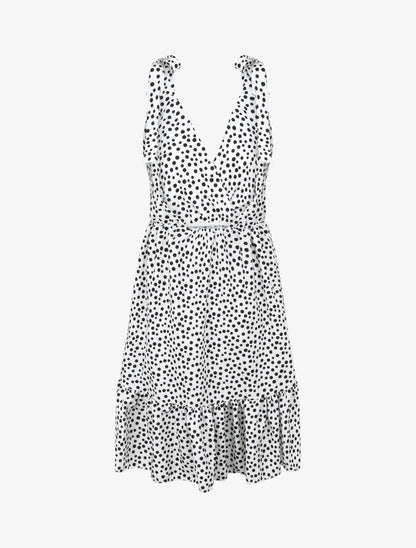 Robe patineuse mi-longue imprimé pois - Blanc - 2