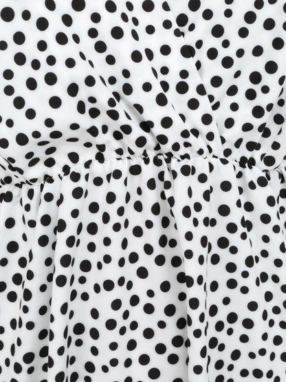 Robe patineuse mi-longue imprimé pois - Blanc - 3