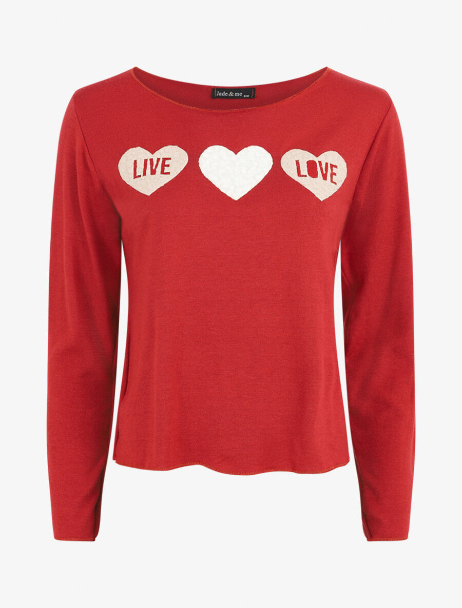 Pull floqué en laine mélangée - Rouge brique - 5