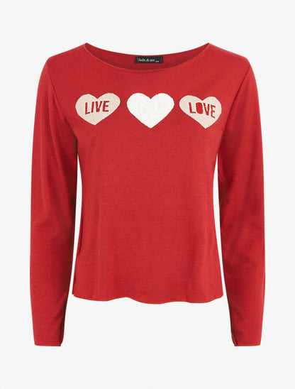 Pull floqué en laine mélangée - Rouge brique - 5