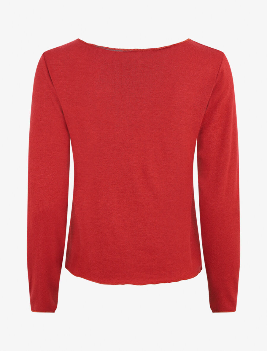 Pull floqué en laine mélangée - Rouge brique - 2