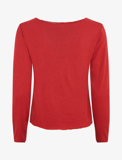 Pull floqué en laine mélangée - Rouge brique - 2