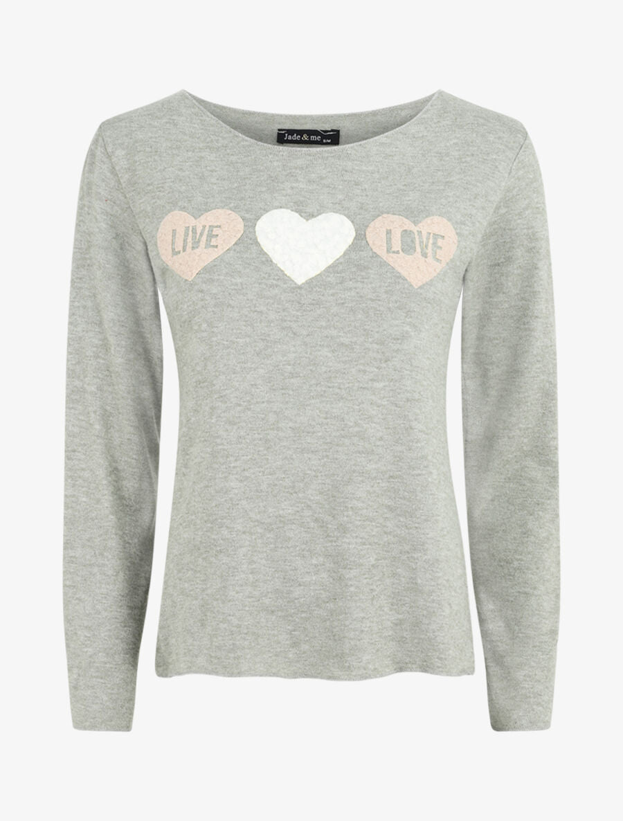 Pull floqué en laine mélangée - Vert olive - 1