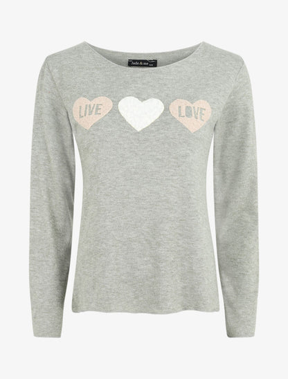 Pull floqué en laine mélangée - Vert olive - 1