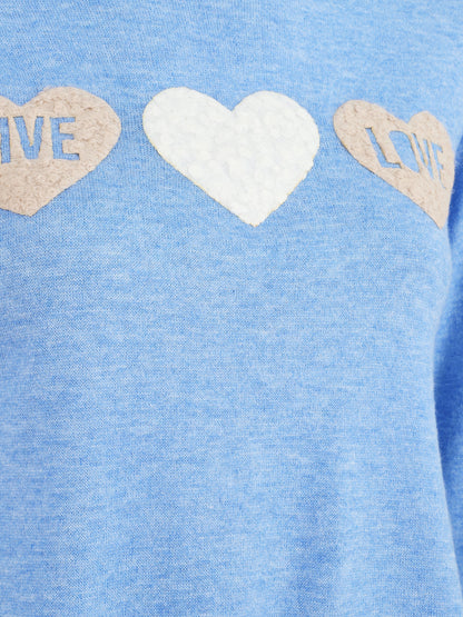 Pull floqué en laine mélangée - Bleu ciel - 3