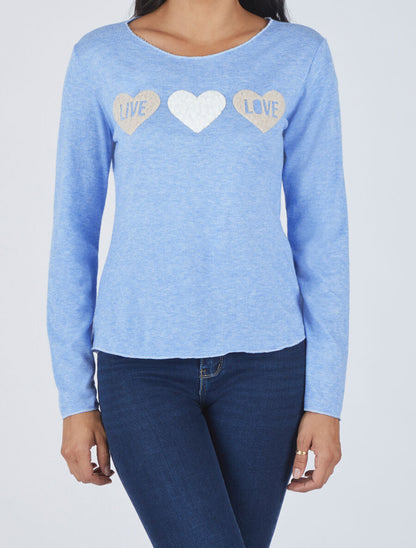 Pull floqué en laine mélangée - Bleu ciel - 4