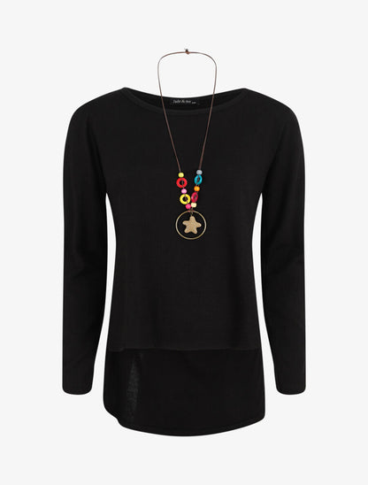 Pull uni à bas asymétrique - Noir - 4