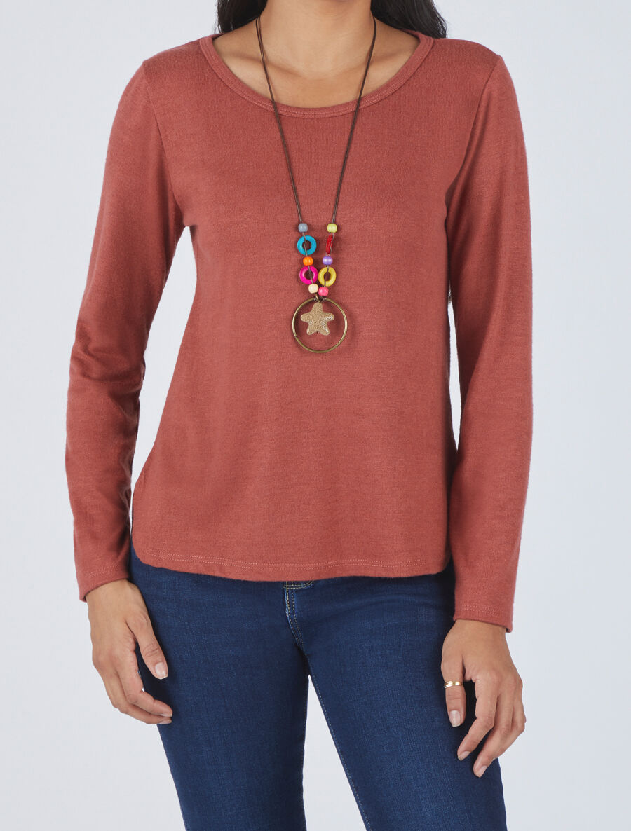 Pull uni à bas asymétrique - Terre de sienne - 4