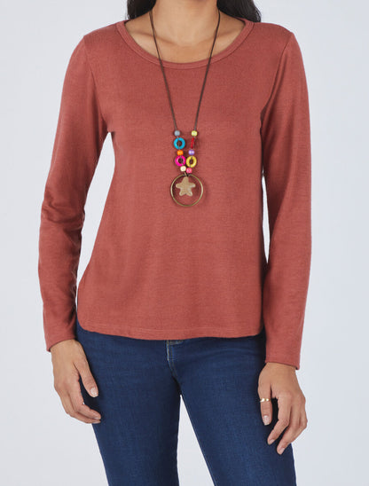 Pull uni à bas asymétrique - Terre de sienne - 4