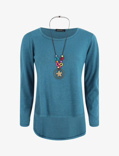 Pull uni à bas asymétrique - Bleu canard - 1