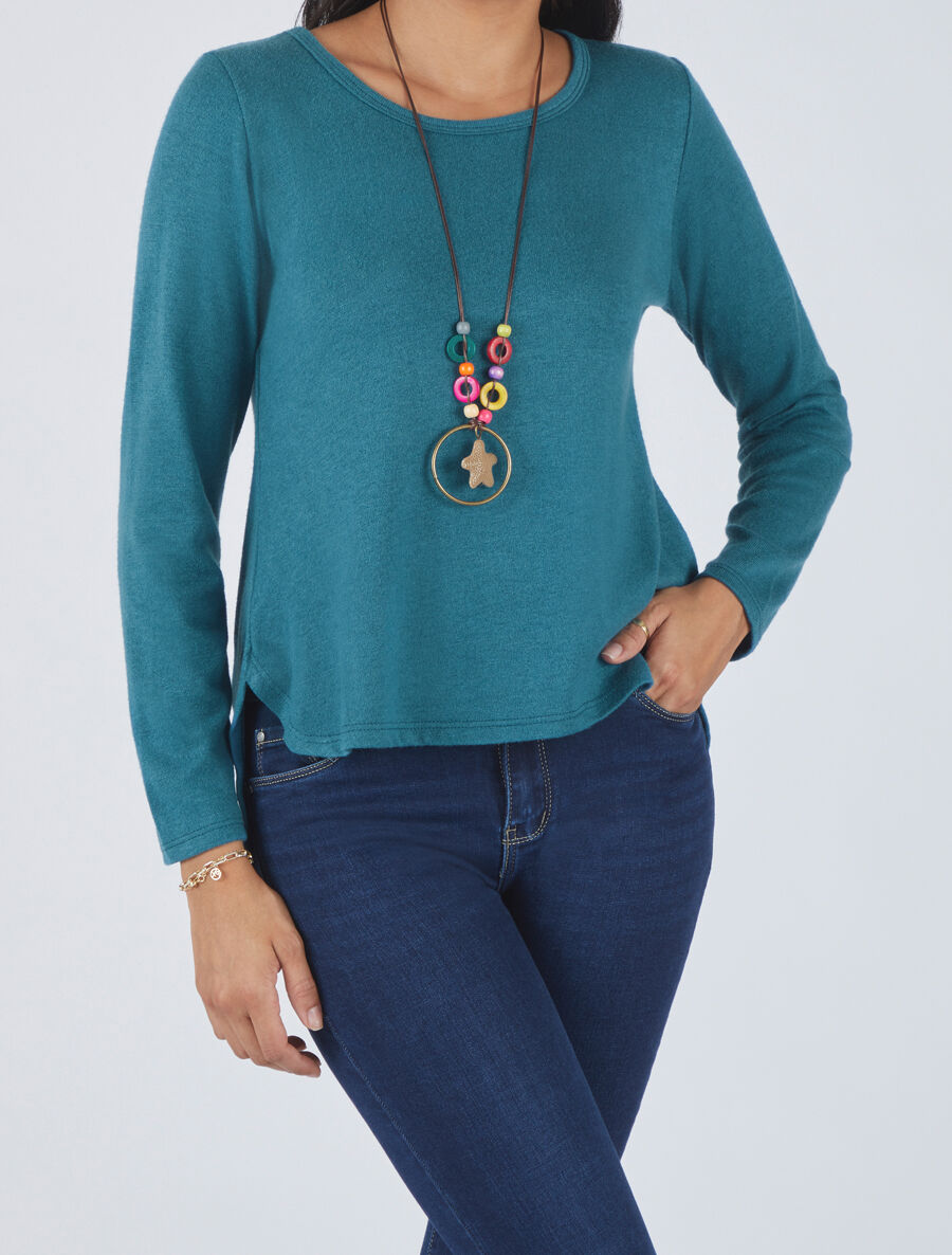 Pull uni à bas asymétrique - Bleu canard - 4