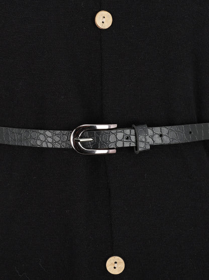 Robe pull mi-longue boutonnée - Noir - 3