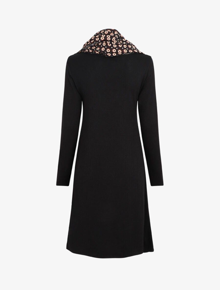 Robe pull mi-longue avec foulard - Noir - 2