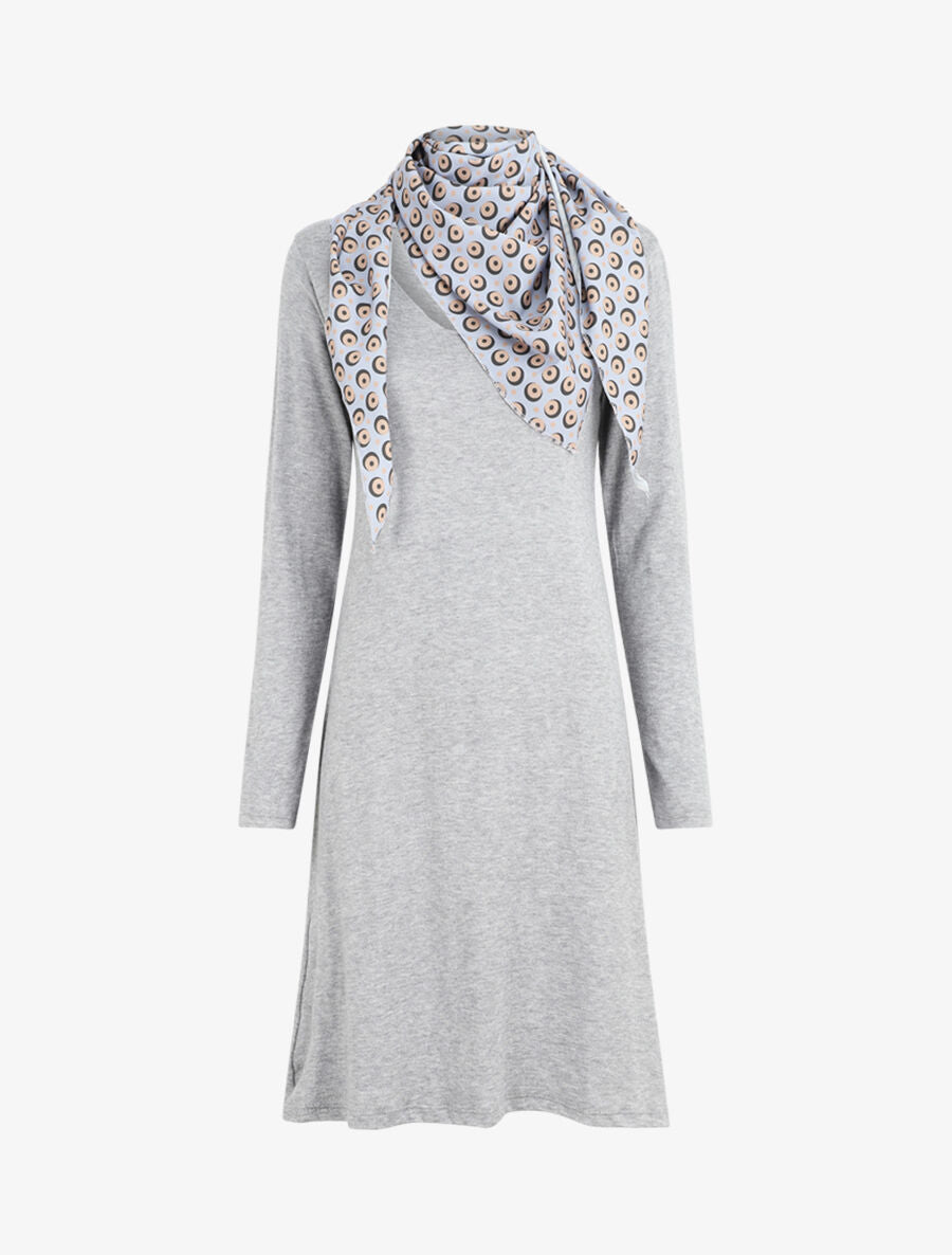 Robe pull mi-longue avec foulard - Gris clair - 1