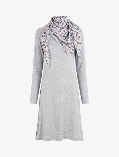 Robe pull mi-longue avec foulard - Gris clair - 1