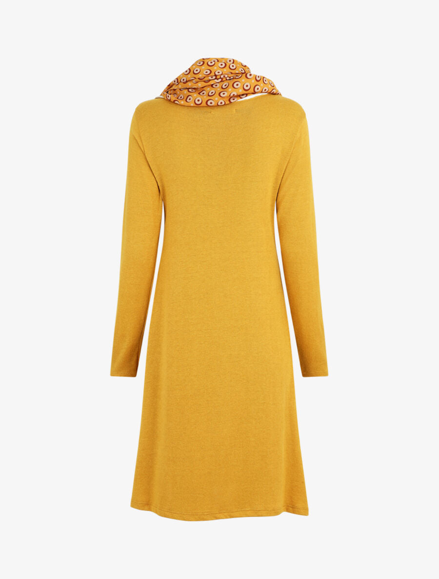 Robe pull mi-longue avec foulard - Moutarde - 2