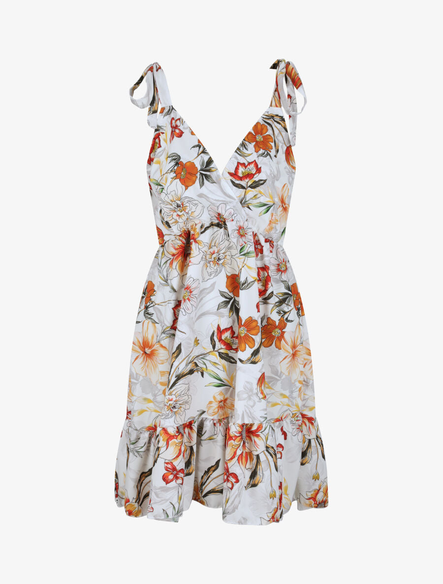 Robe patineuse mi-longue imprimé fleurs tropicales - Blanc - 1