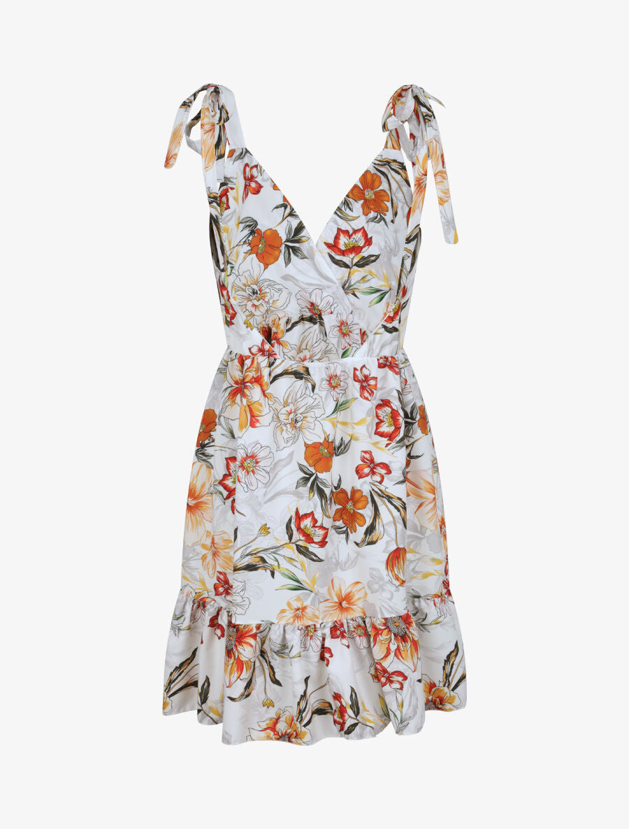 Robe patineuse mi-longue imprimé fleurs tropicales - Blanc - 2