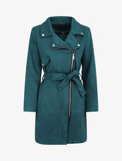 Trench mi-long zippé en suédine - Bleu canard - 5