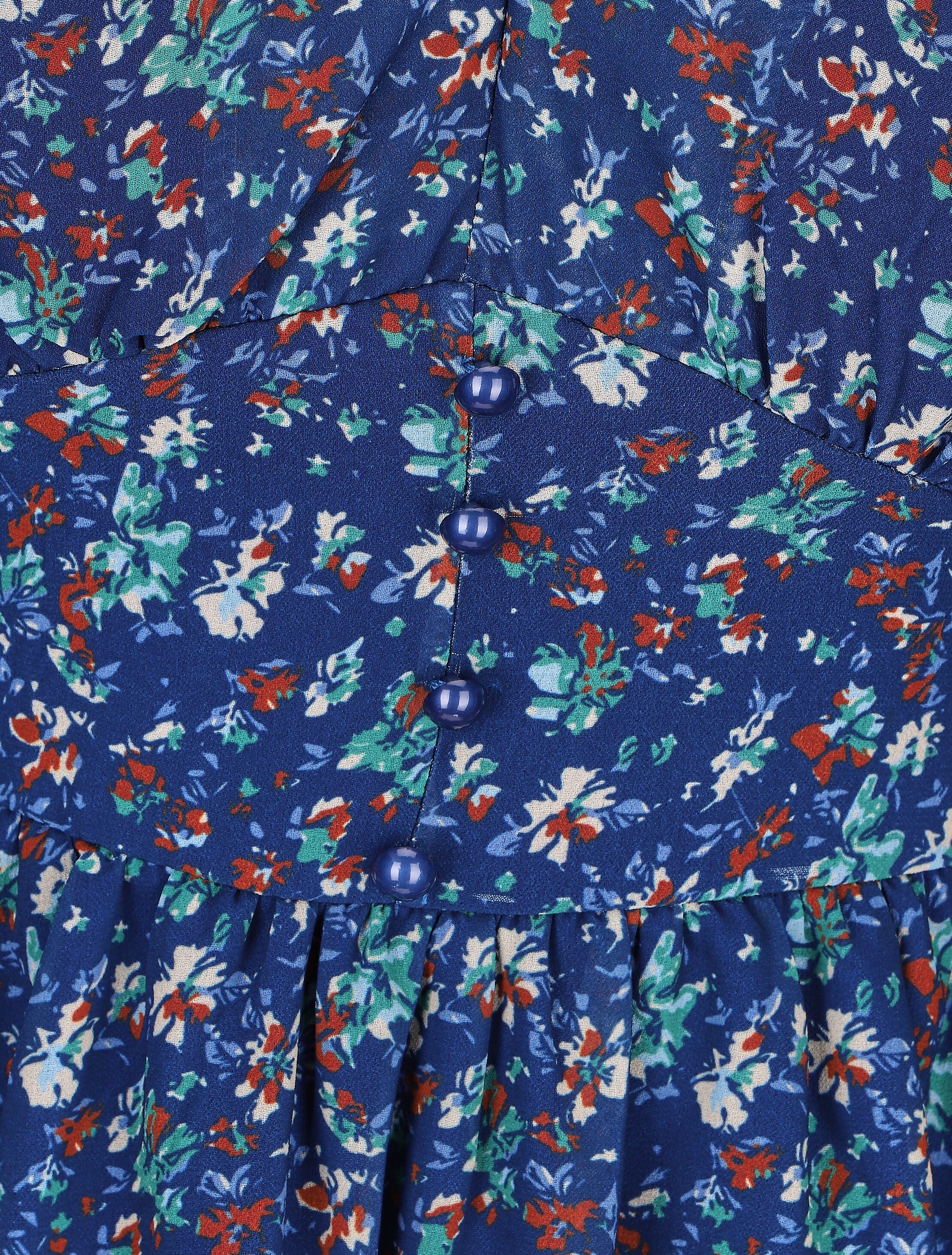 Robe courte patineuse à fleurs - Bleu - 3
