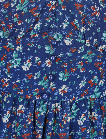 Robe courte patineuse à fleurs - Bleu - 3