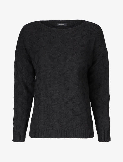 Pull uni en maille et col bateau - Noir - 1