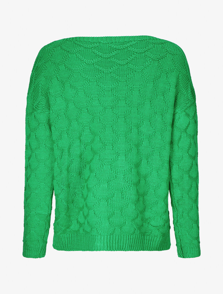Pull uni en maille et col bateau - Vert - 2