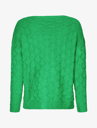Pull uni en maille et col bateau - Vert - 2