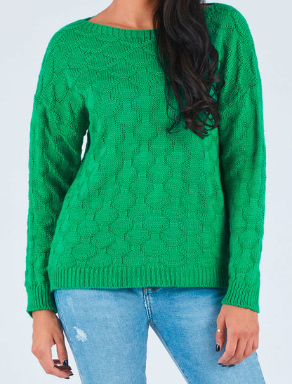 Pull uni en maille et col bateau - Vert - 4
