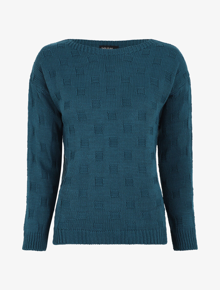 Pull classique à imprimé effet damier - Bleu canard - 1
