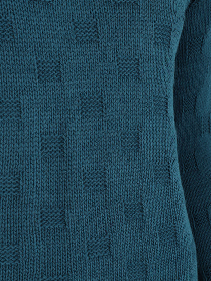 Pull classique à imprimé effet damier - Bleu canard - 3