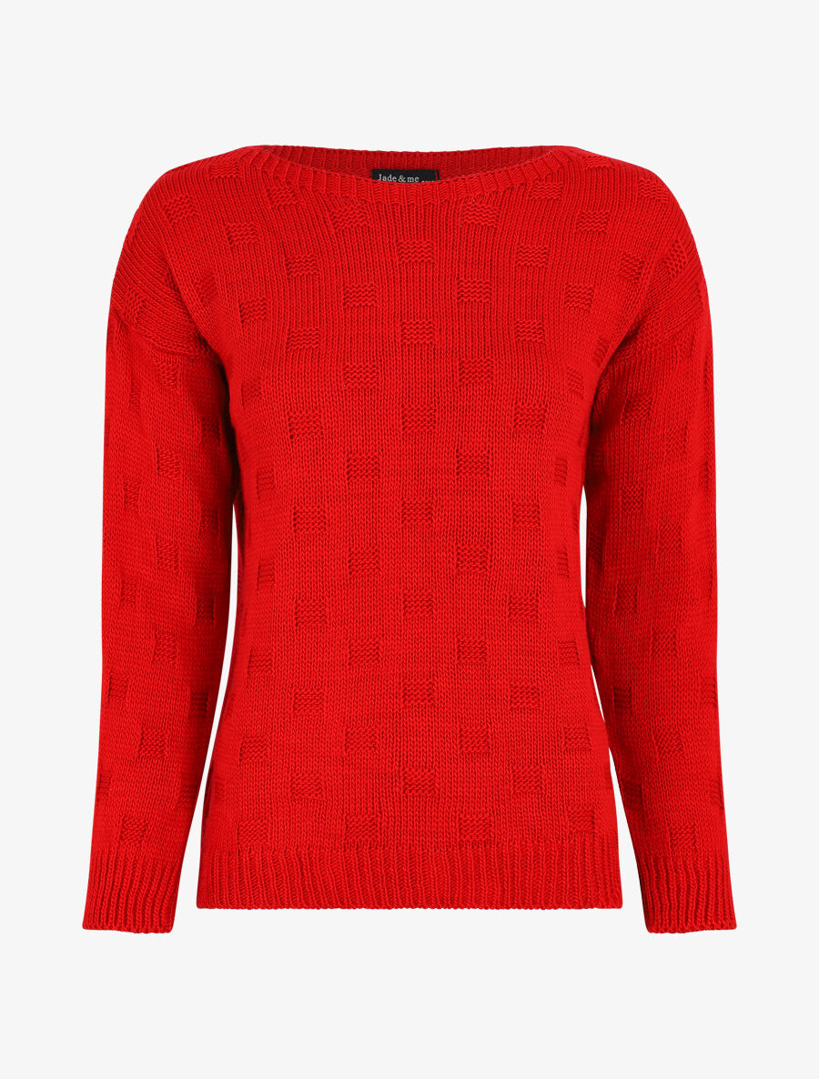 Pull classique à imprimé effet damier - Rouge - 4