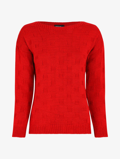 Pull classique à imprimé effet damier - Rouge - 4